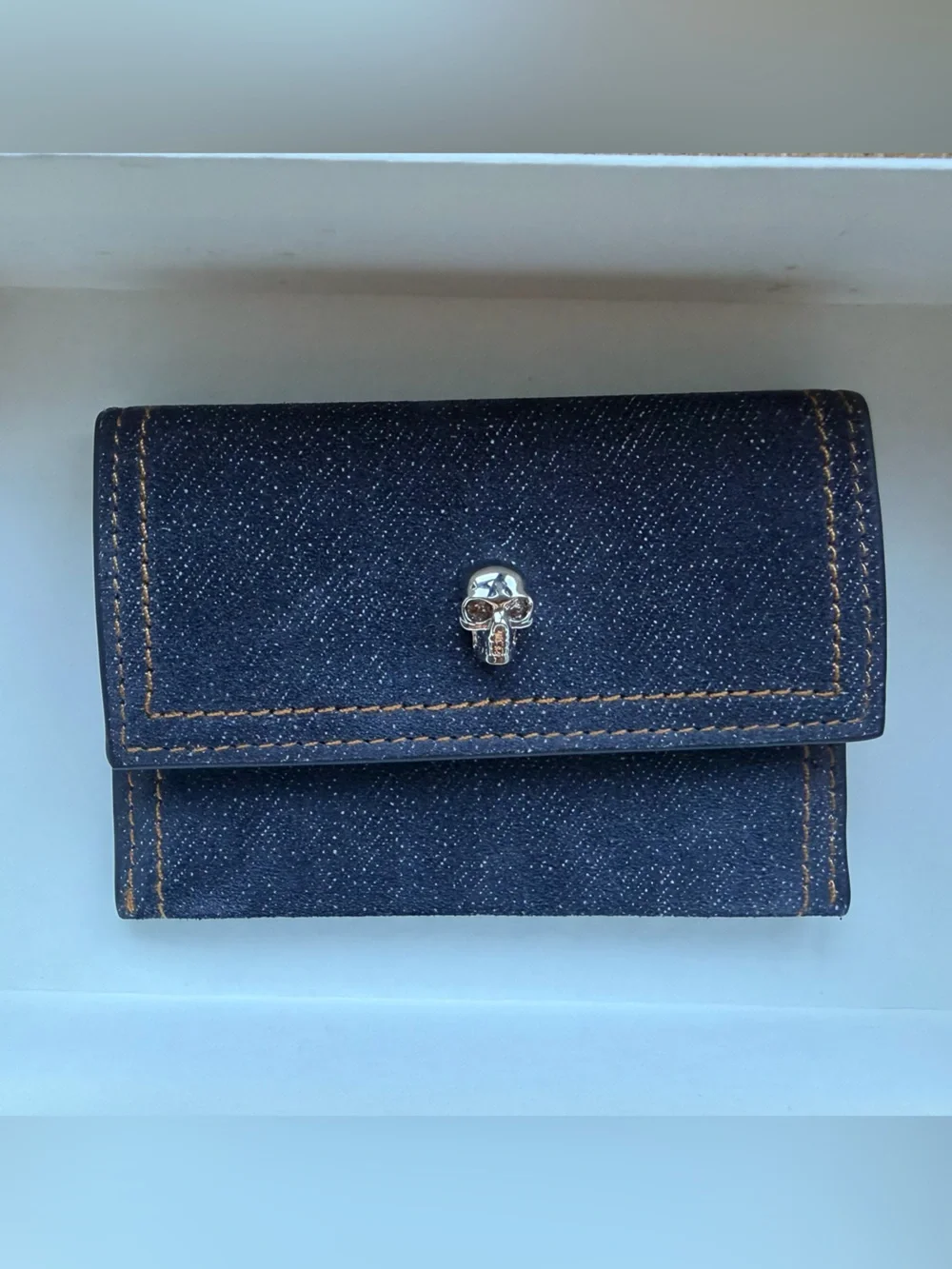 Alexander McQueen Denim/Leather Card Holder Wallet with Box And authentication